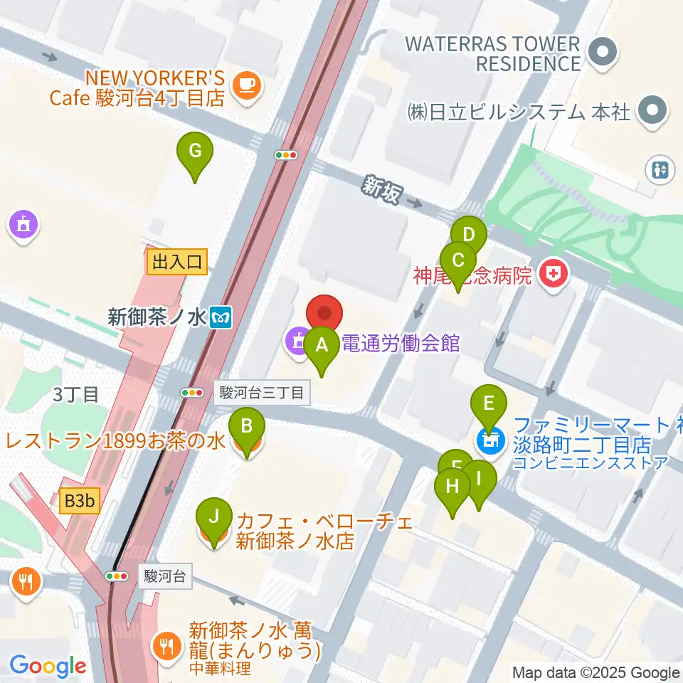 全電通労働会館周辺のファミレス・ファーストフード一覧地図