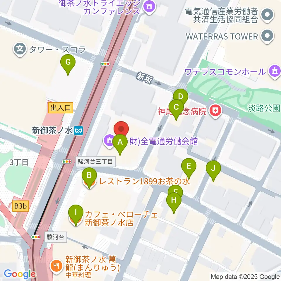 全電通労働会館周辺のファミレス・ファーストフード一覧地図