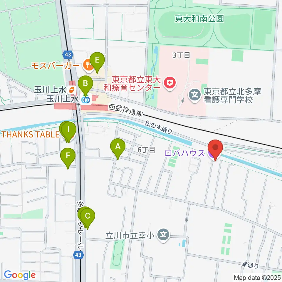 ロバハウス周辺のファミレス・ファーストフード一覧地図