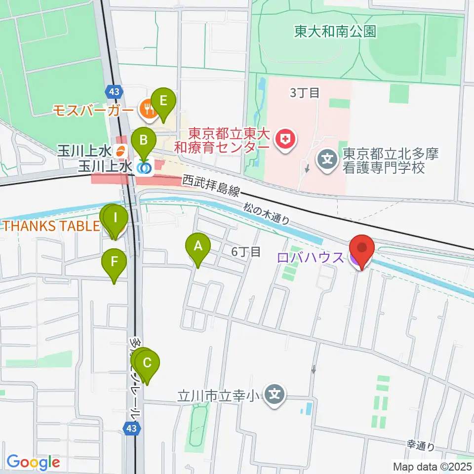 ロバハウス周辺のファミレス・ファーストフード一覧地図