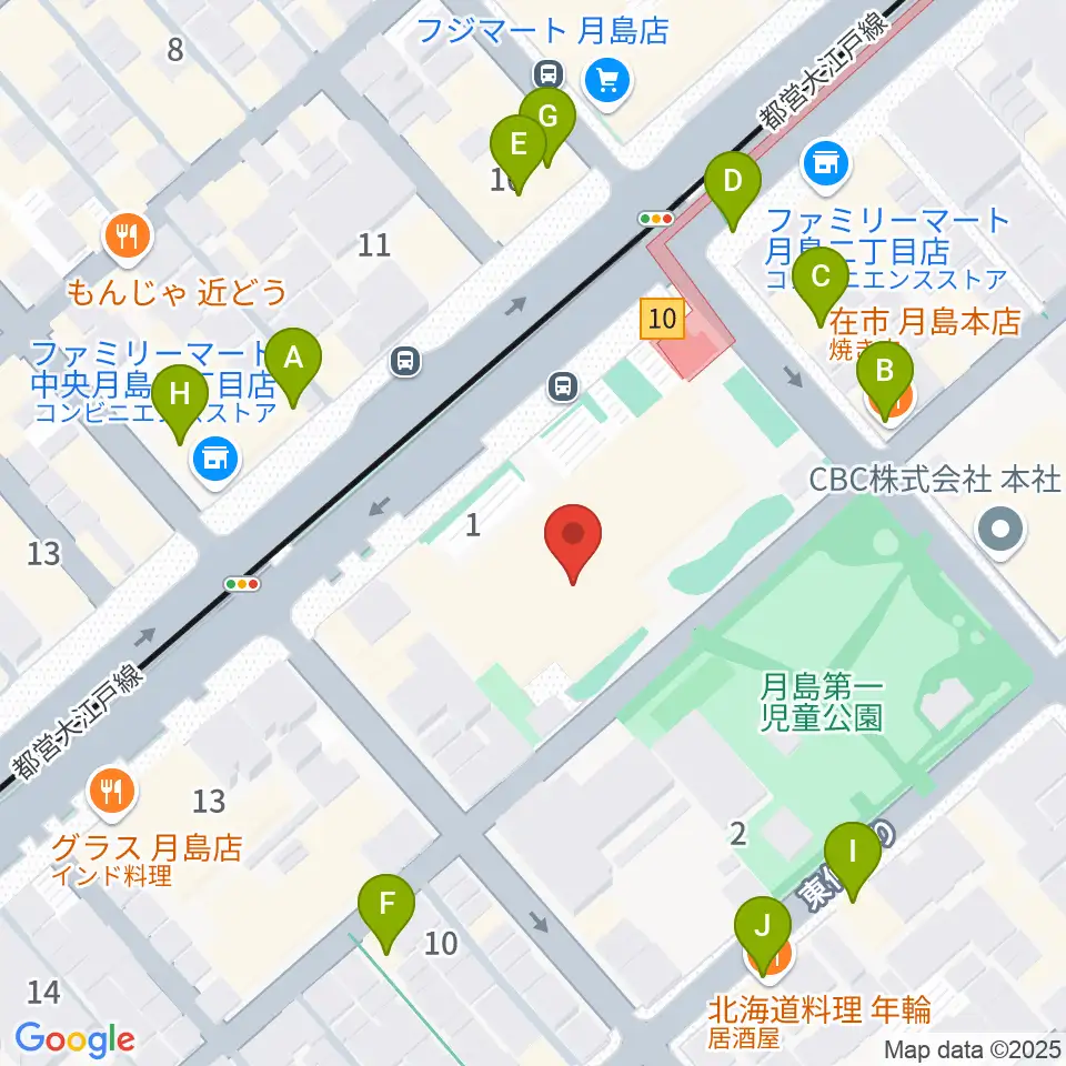 月島社会教育会館周辺のファミレス・ファーストフード一覧地図