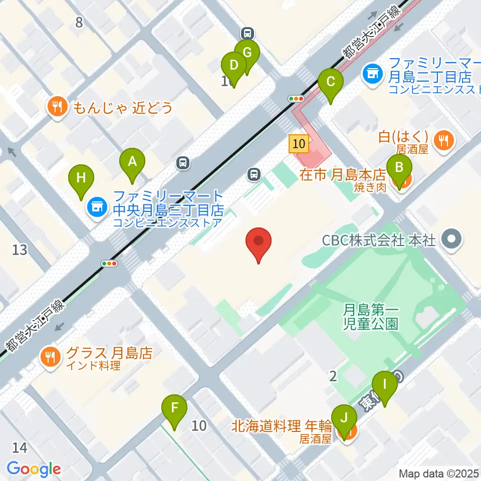 月島社会教育会館周辺のファミレス・ファーストフード一覧地図