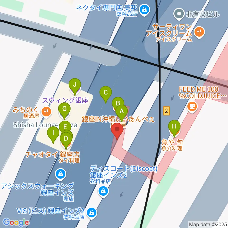 銀座Swing周辺のファミレス・ファーストフード一覧地図