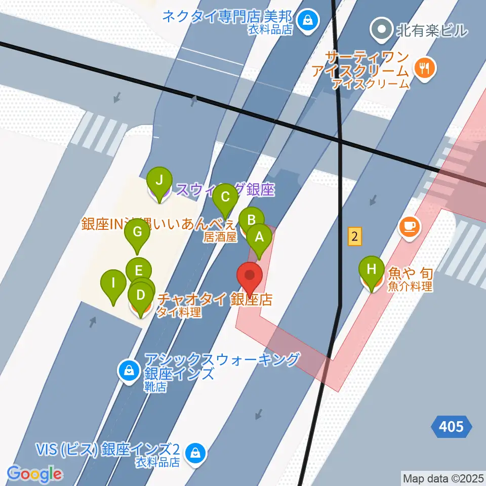 銀座Swing周辺のファミレス・ファーストフード一覧地図