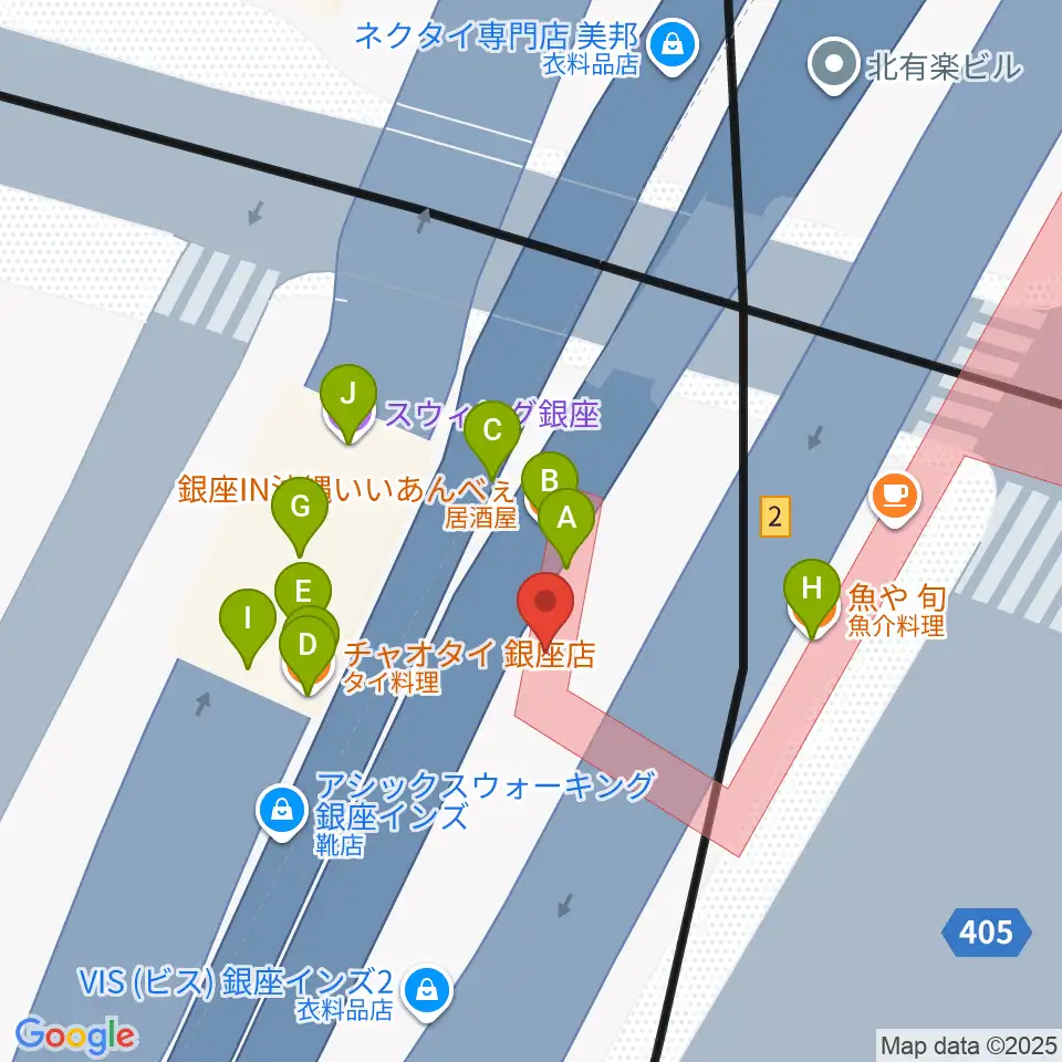銀座Swing周辺のファミレス・ファーストフード一覧地図