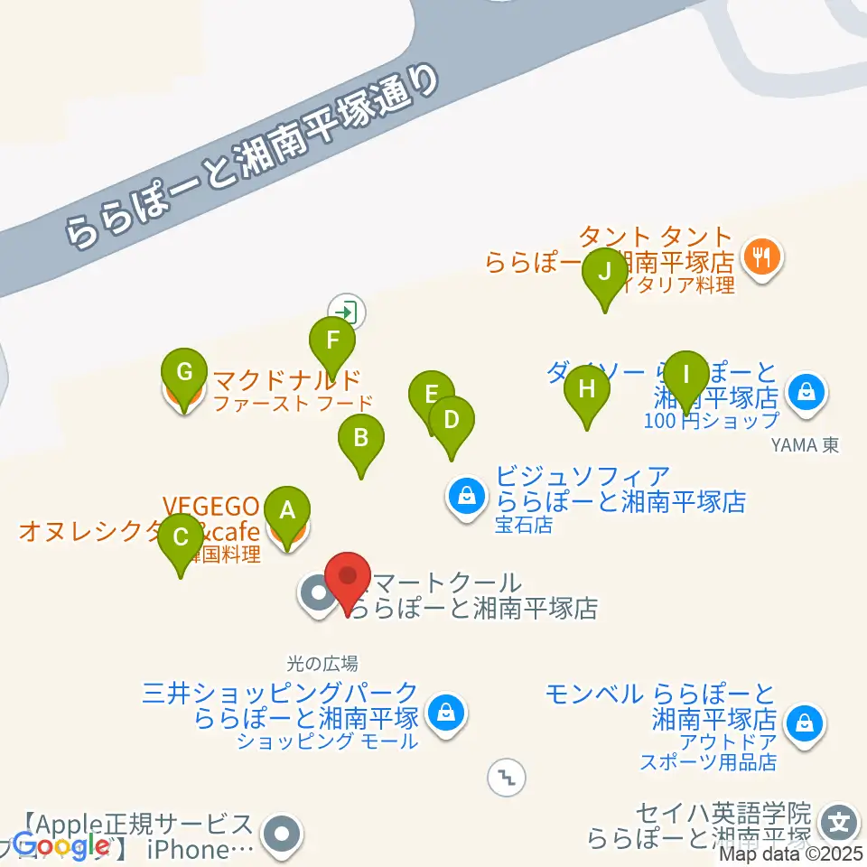 島村楽器 ららぽーと湘南平塚店周辺のファミレス・ファーストフード一覧地図