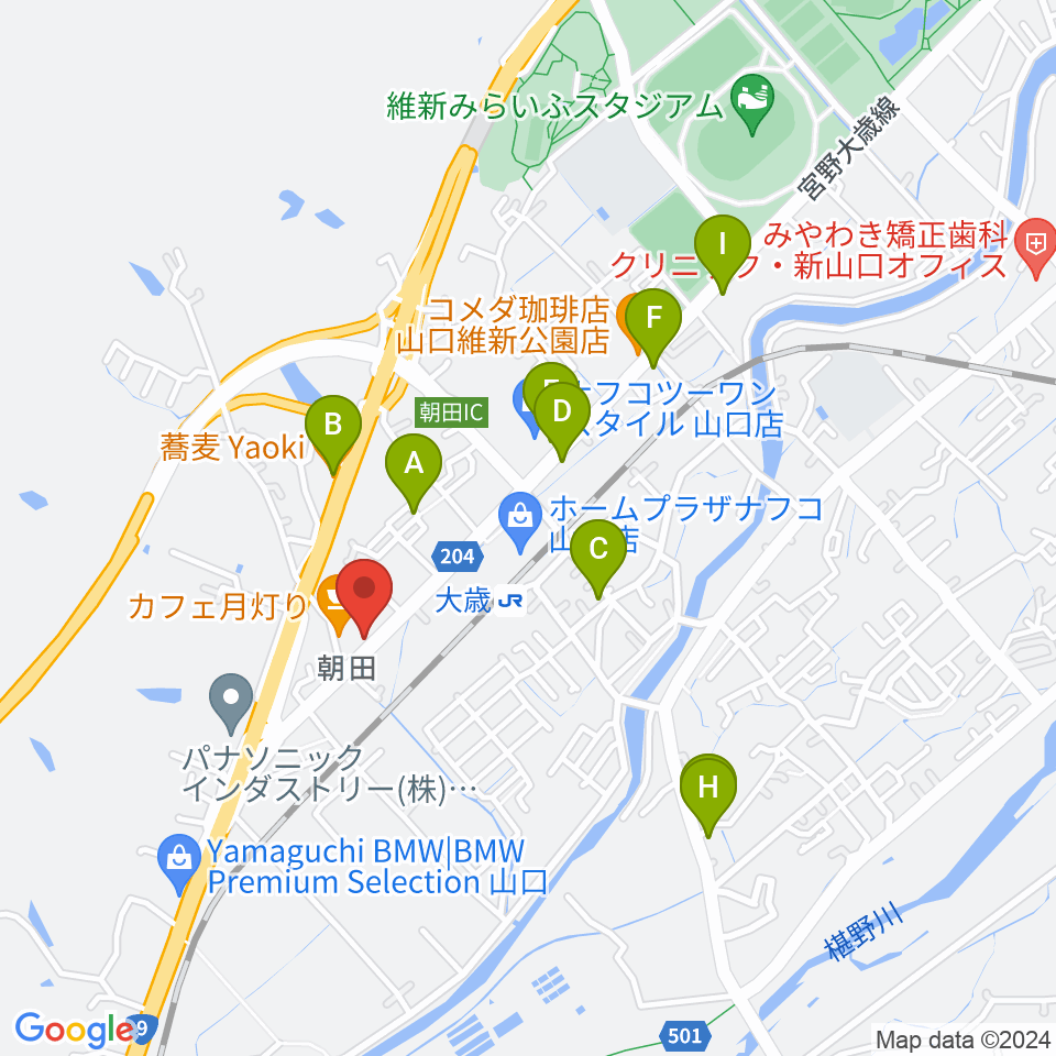 下関十字堂楽器店 ウインドぷらす周辺のファミレス・ファーストフード一覧地図