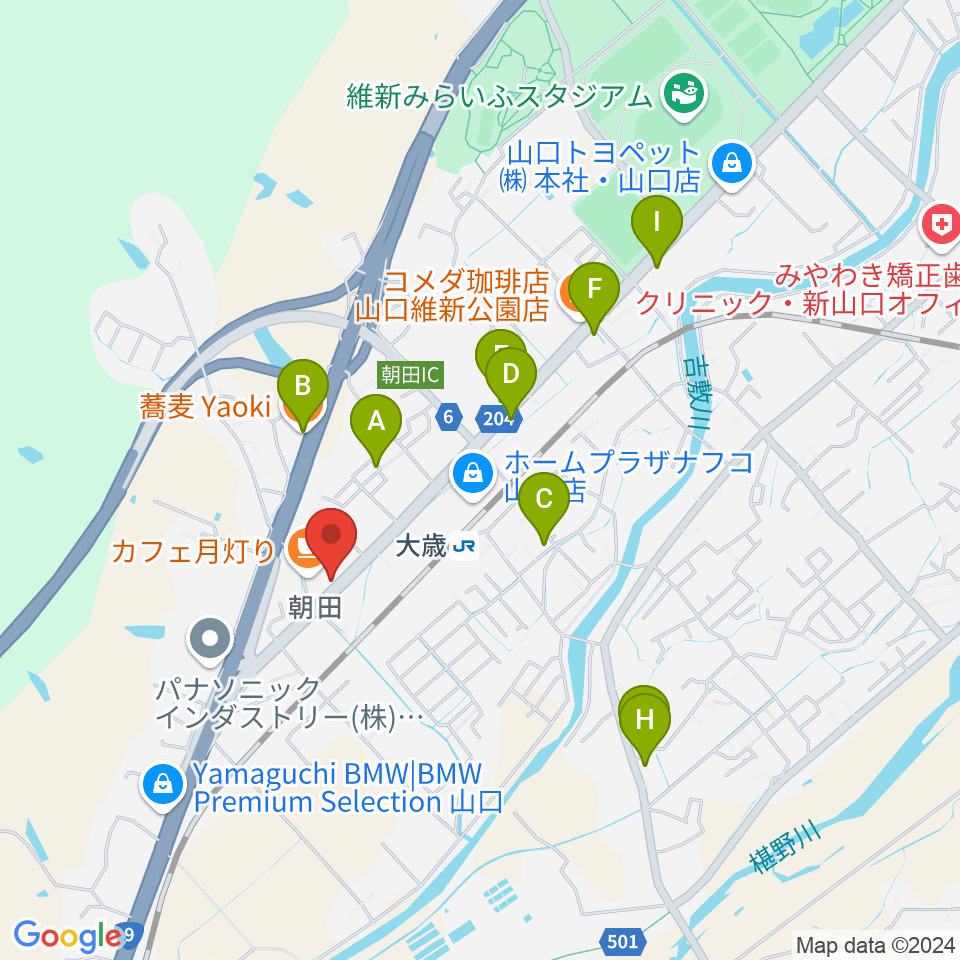 下関十字堂楽器店 ウインドぷらす周辺のファミレス・ファーストフード一覧地図