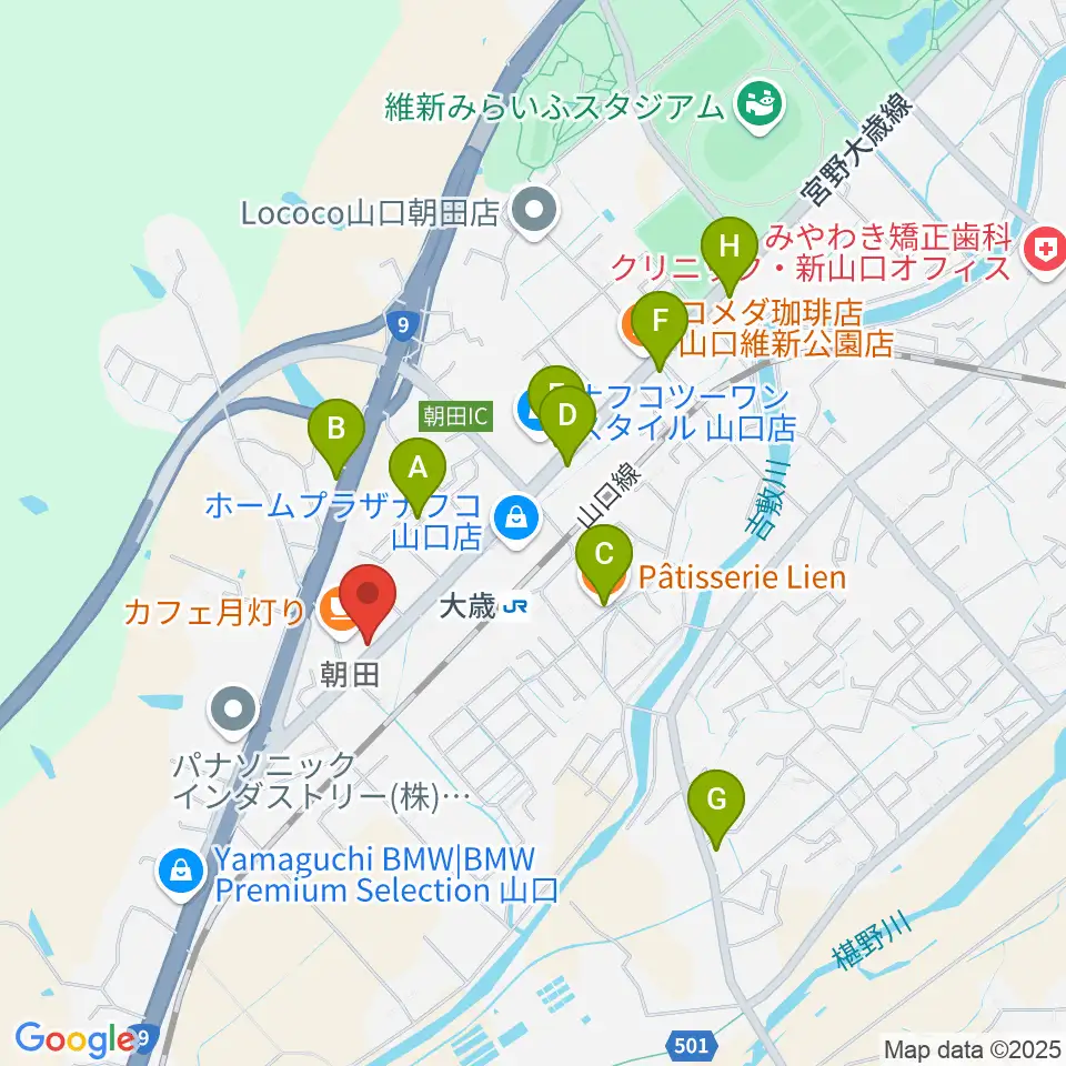 下関十字堂楽器店 ウインドぷらす周辺のファミレス・ファーストフード一覧地図