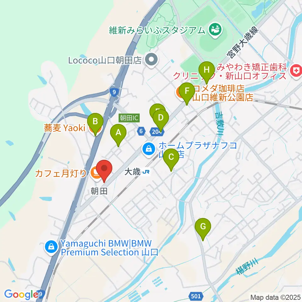 下関十字堂楽器店 ウインドぷらす周辺のファミレス・ファーストフード一覧地図