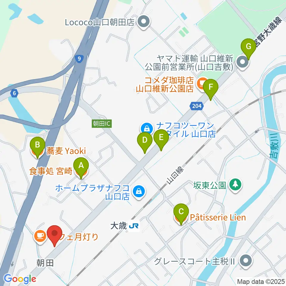 下関十字堂楽器店 ウインドぷらす周辺のファミレス・ファーストフード一覧地図