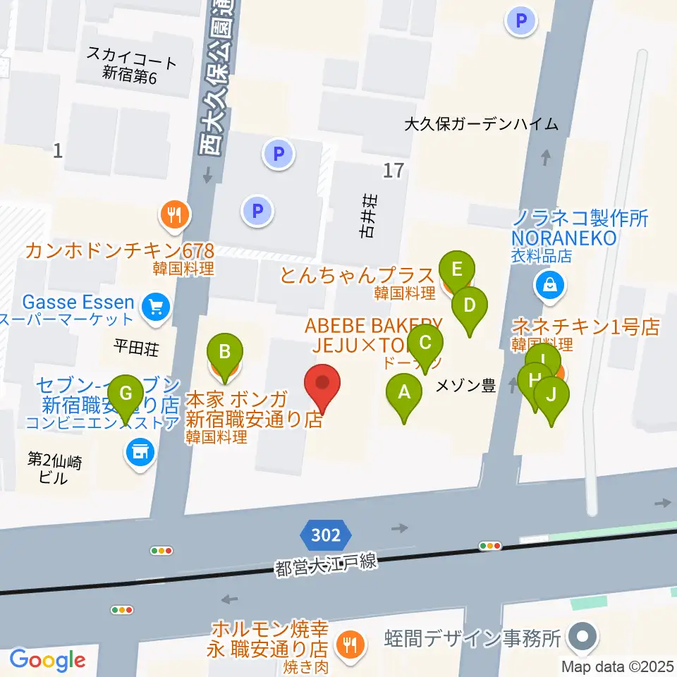 新宿SHOWBOX周辺のファミレス・ファーストフード一覧地図