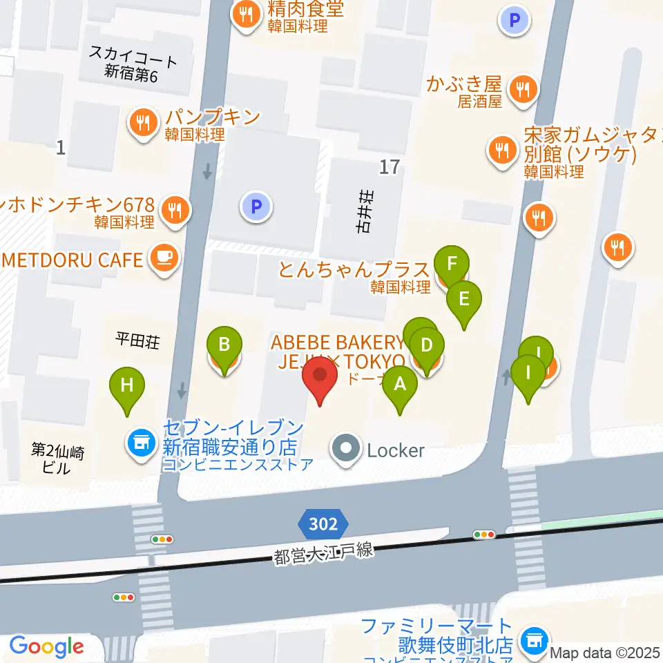新宿SHOWBOX周辺のファミレス・ファーストフード一覧地図