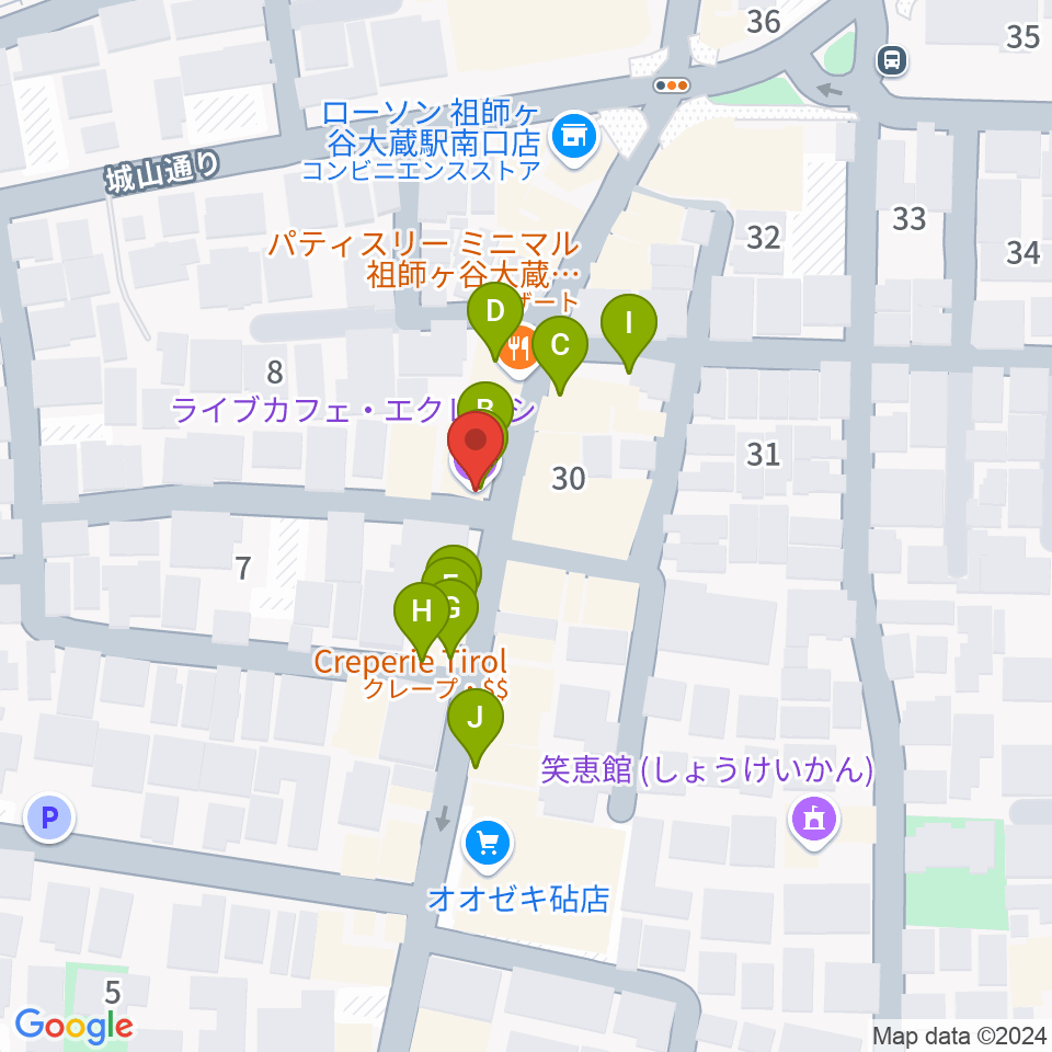 祖師谷大蔵エクレルシ周辺のファミレス・ファーストフード一覧地図