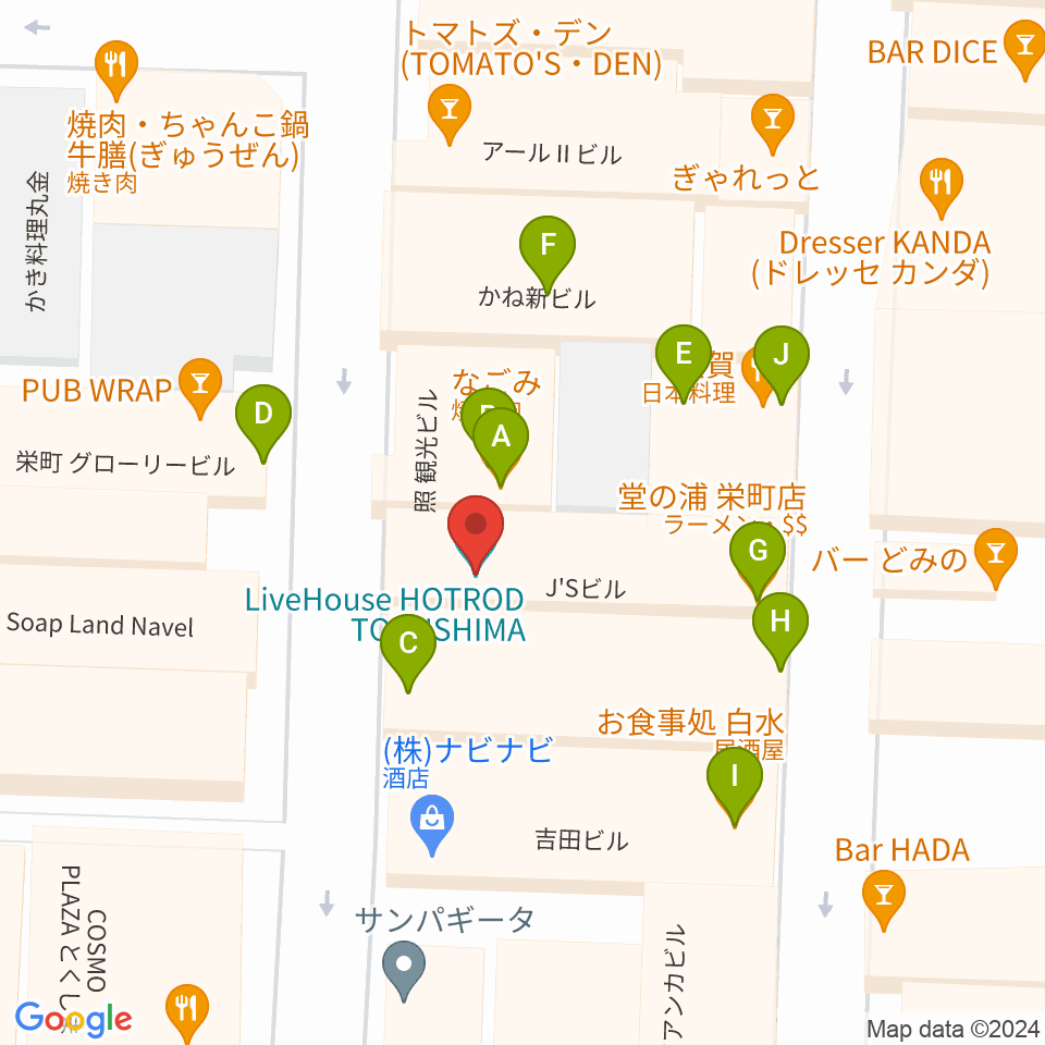 徳島HOT ROD周辺のファミレス・ファーストフード一覧地図
