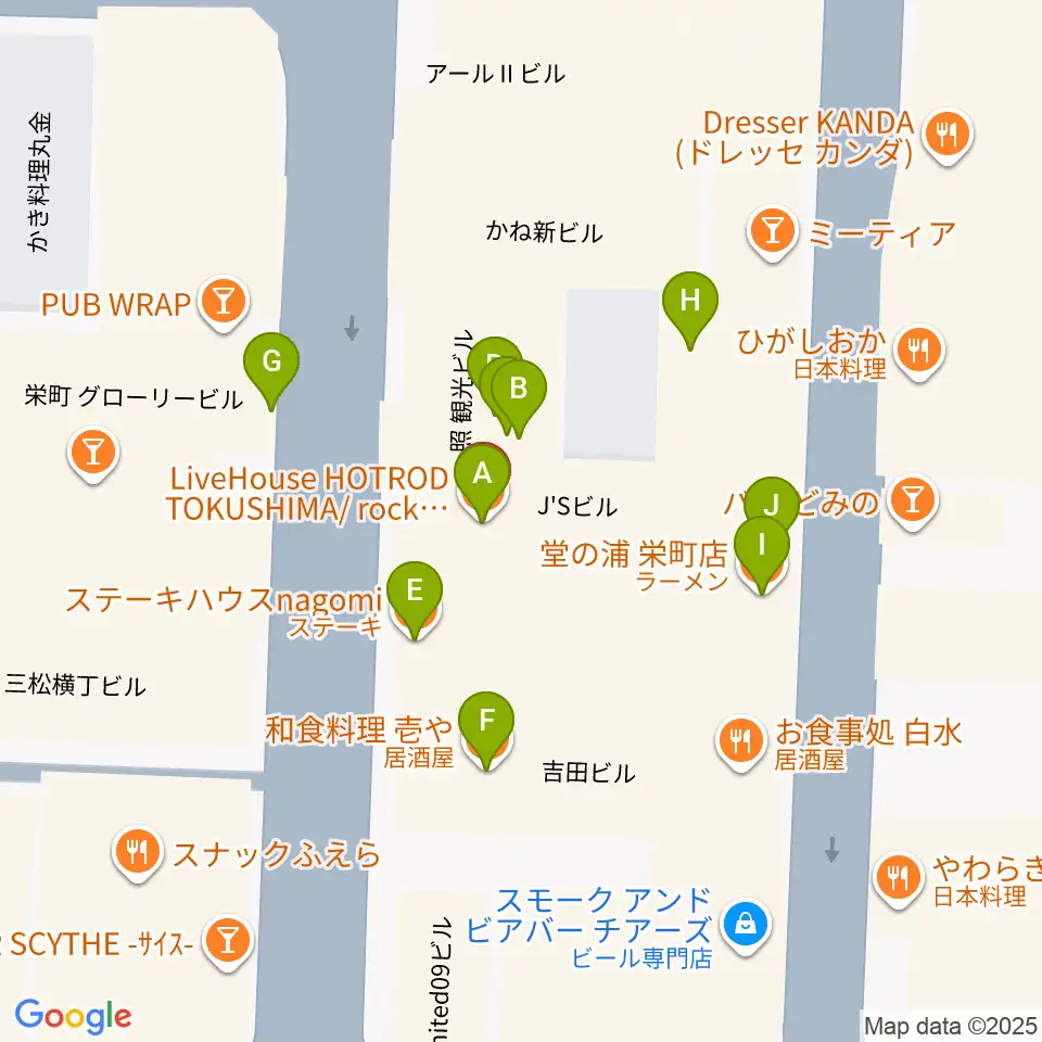 徳島HOT ROD周辺のファミレス・ファーストフード一覧地図