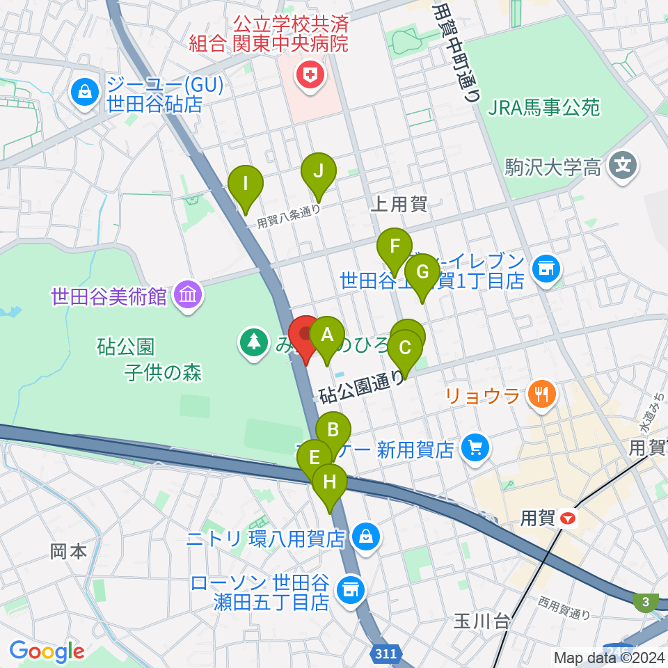 上用賀アートホール周辺のファミレス・ファーストフード一覧地図