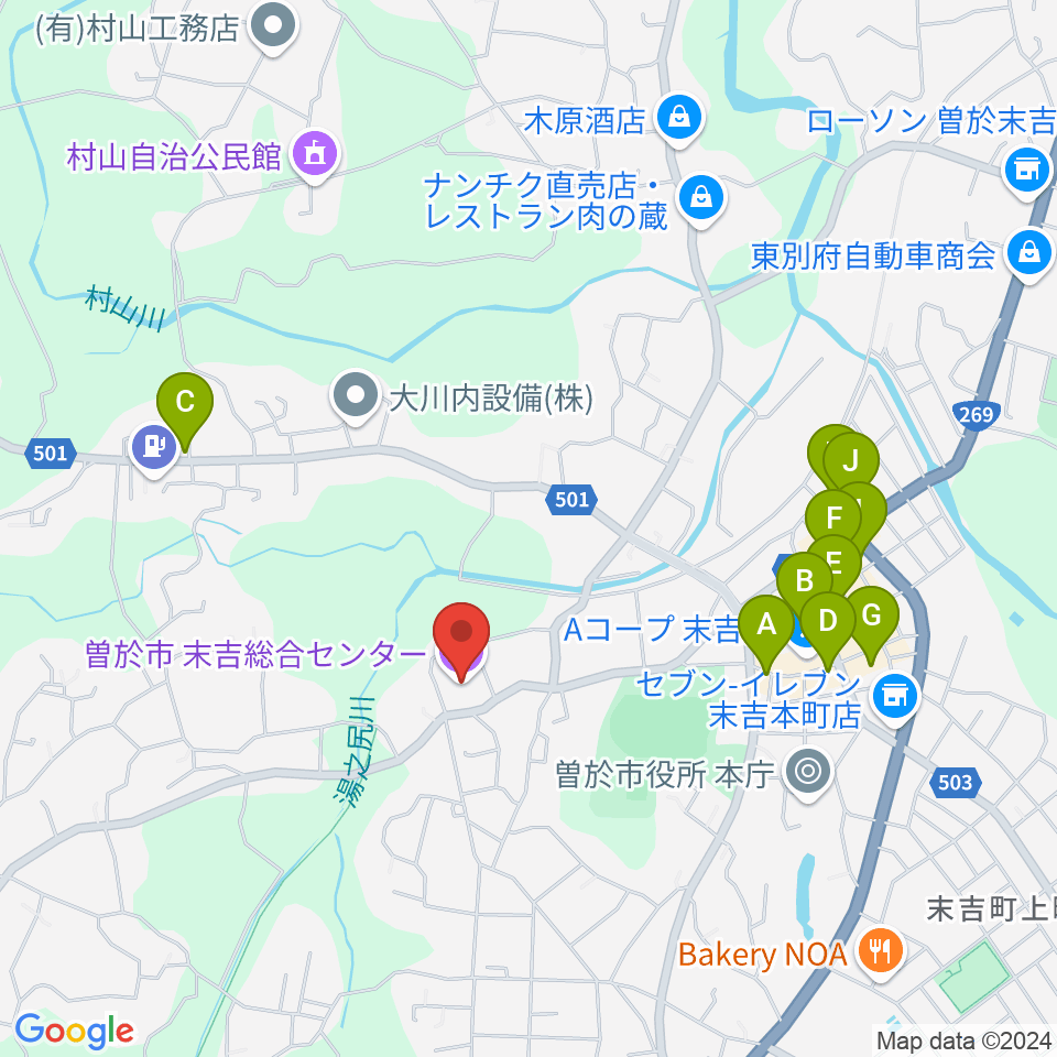 末吉総合センター周辺のファミレス・ファーストフード一覧地図