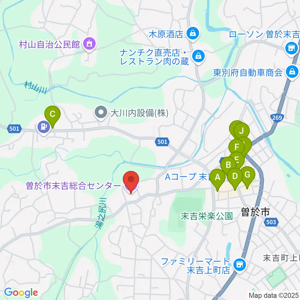 末吉総合センター周辺のファミレス・ファーストフード一覧地図