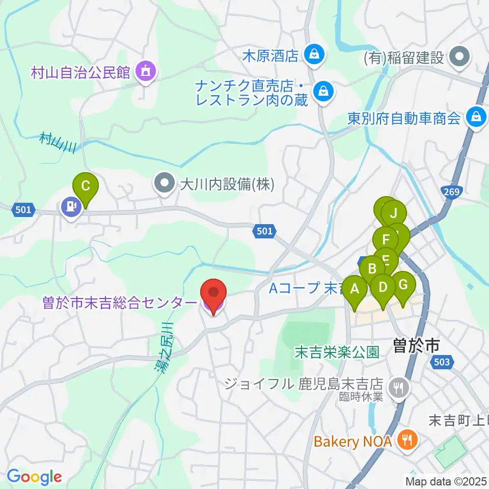 末吉総合センター周辺のファミレス・ファーストフード一覧地図