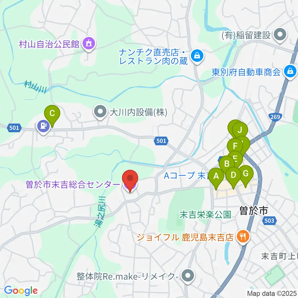 末吉総合センター周辺のファミレス・ファーストフード一覧地図