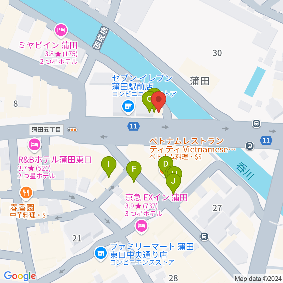 蒲田スタジオ・オッタンタ周辺のファミレス・ファーストフード一覧地図