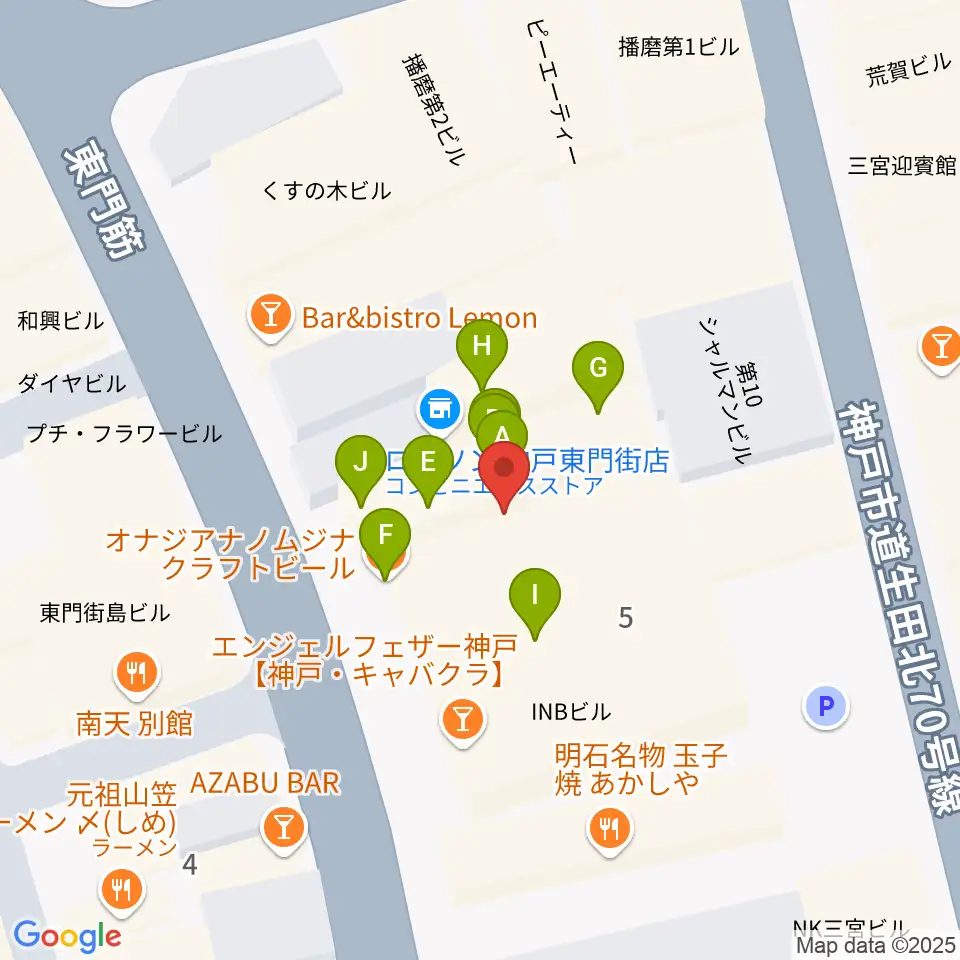 ケイヴ神戸周辺のファミレス・ファーストフード一覧地図
