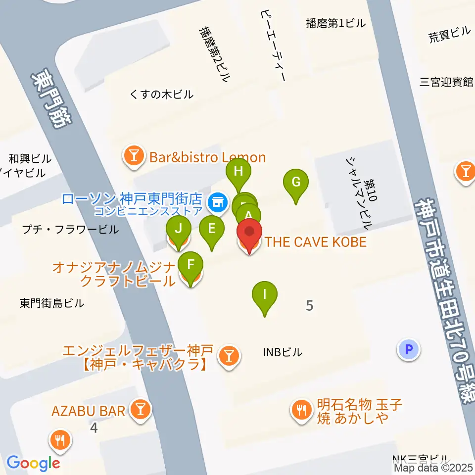 ケイヴ神戸周辺のファミレス・ファーストフード一覧地図