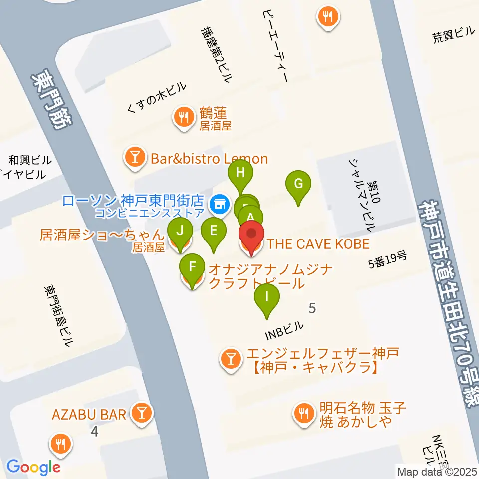 ケイヴ神戸周辺のファミレス・ファーストフード一覧地図