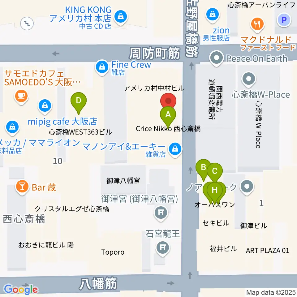 三木楽器アコースティックイン周辺のファミレス・ファーストフード一覧地図