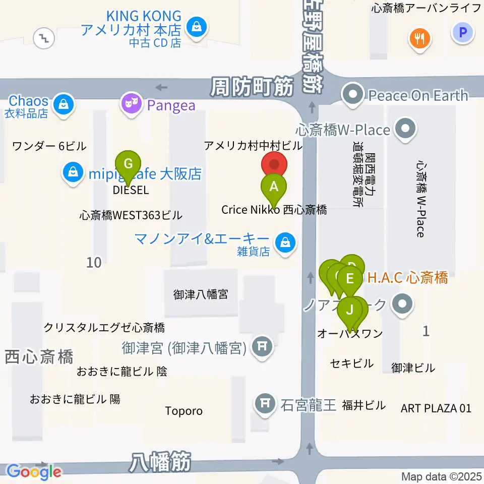 三木楽器アコースティックイン周辺のファミレス・ファーストフード一覧地図
