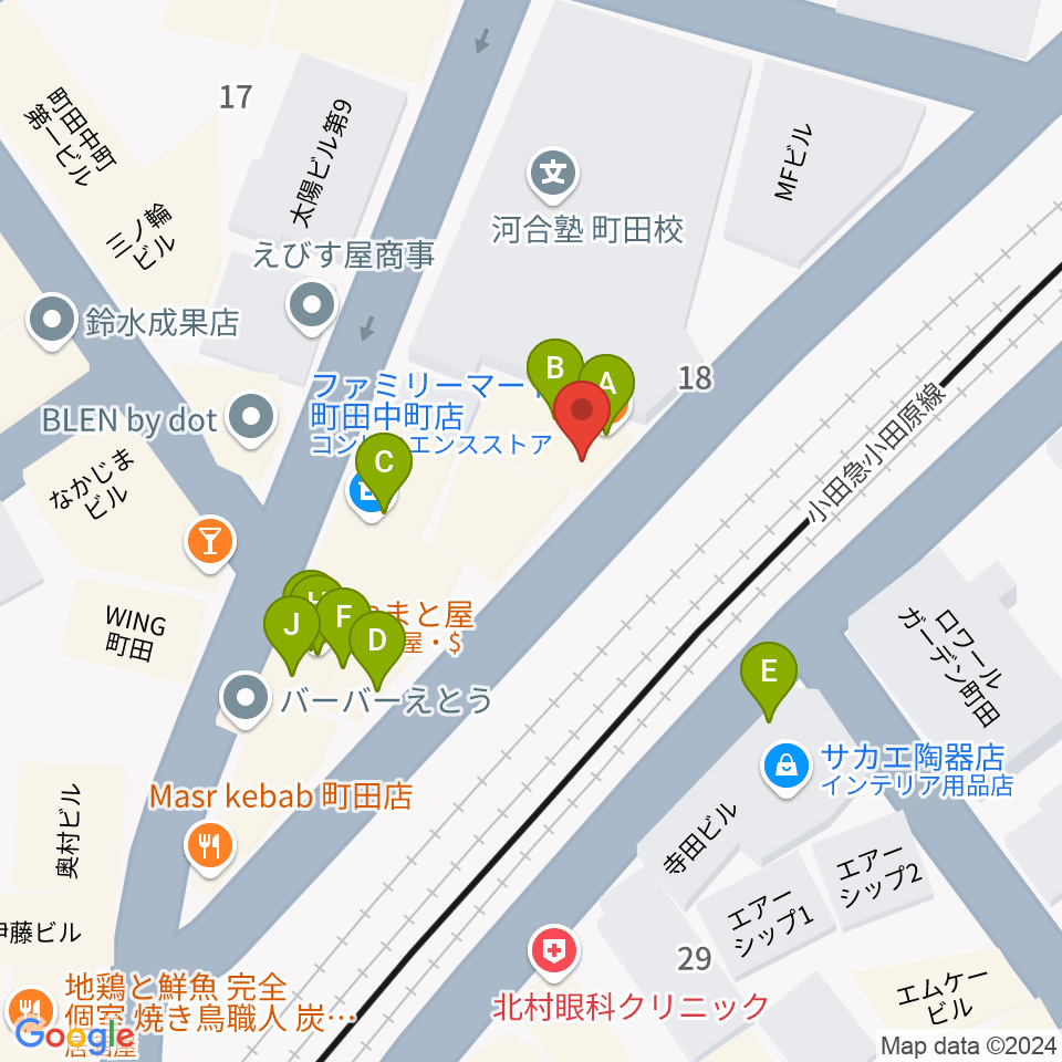 町田INTO THE BLUE周辺のファミレス・ファーストフード一覧地図