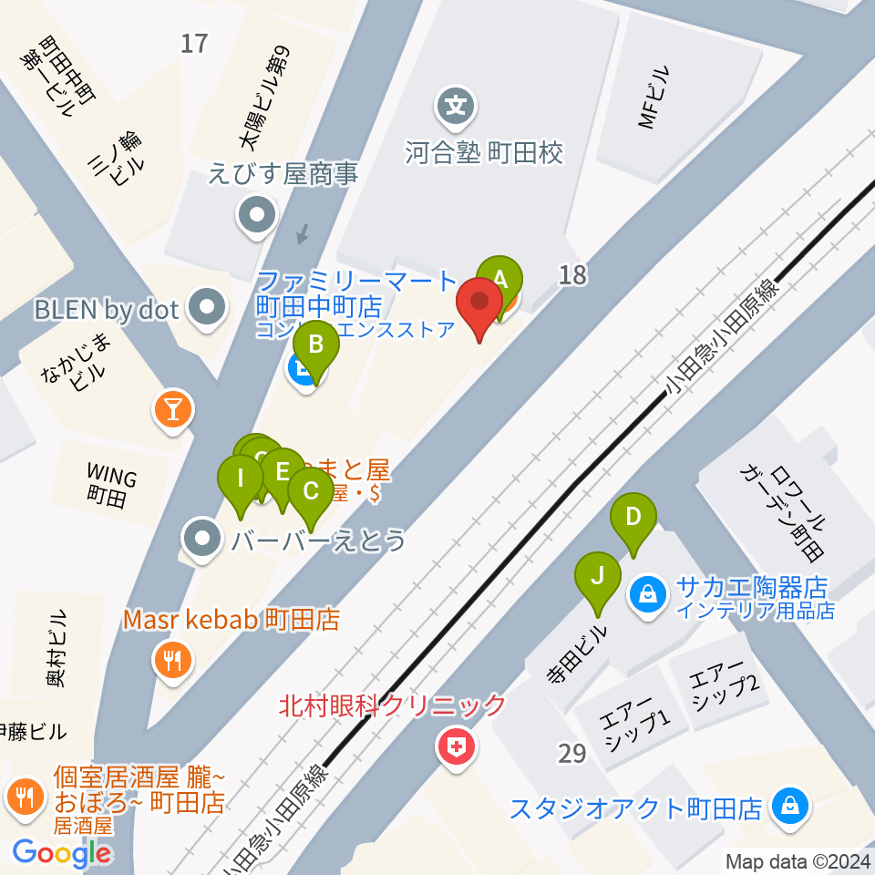 町田INTO THE BLUE周辺のファミレス・ファーストフード一覧地図