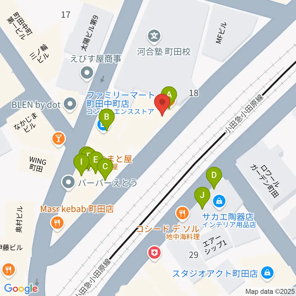 町田INTO THE BLUE周辺のファミレス・ファーストフード一覧地図