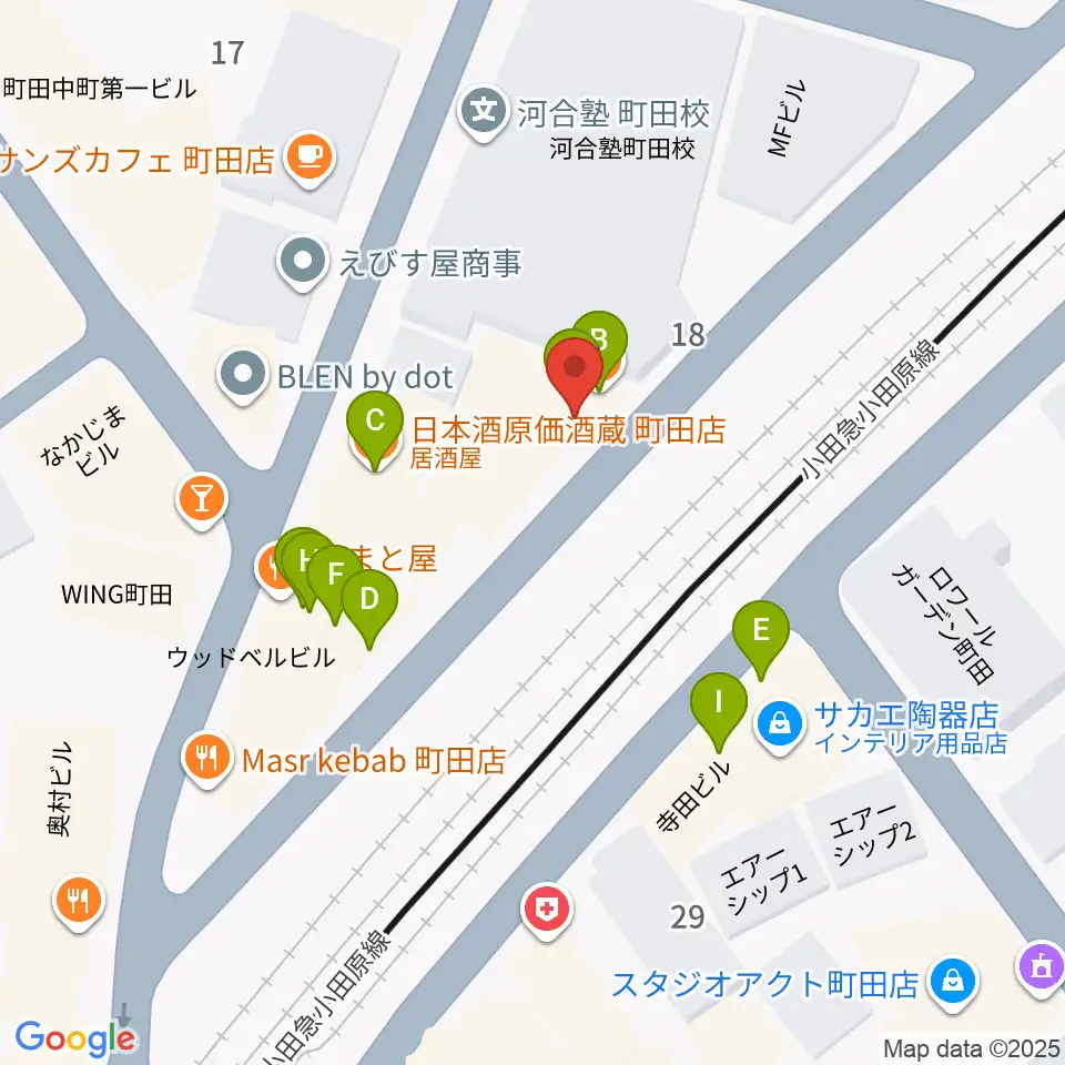 町田INTO THE BLUE周辺のファミレス・ファーストフード一覧地図