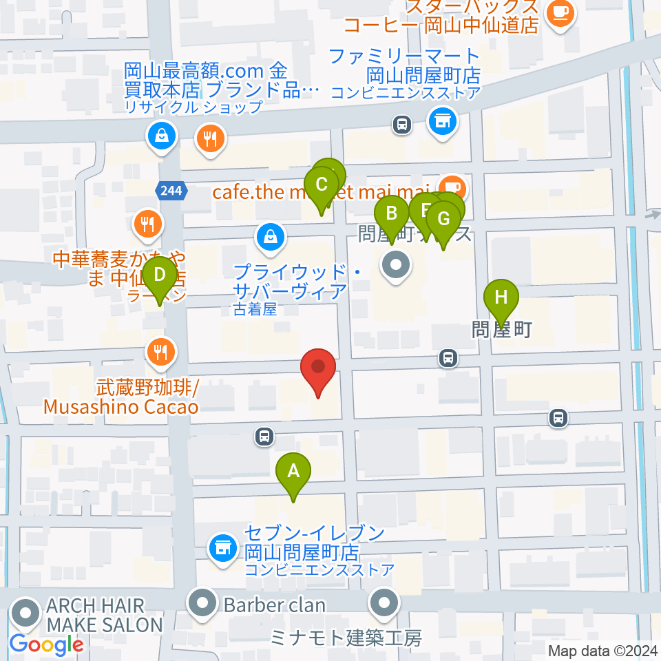 スタジオバース問屋町スタジオ周辺のファミレス・ファーストフード一覧地図