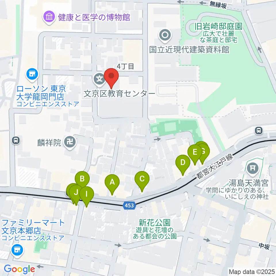 文京区青少年プラザb-lab周辺のファミレス・ファーストフード一覧地図