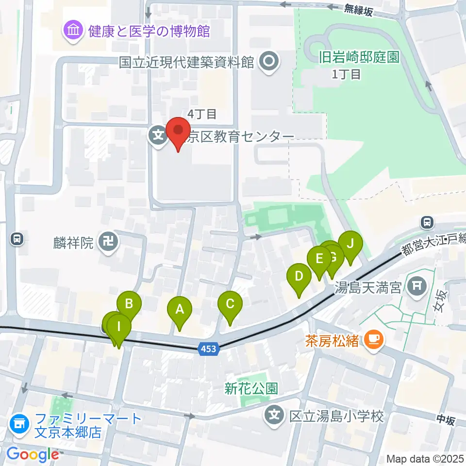 文京区青少年プラザb-lab周辺のファミレス・ファーストフード一覧地図