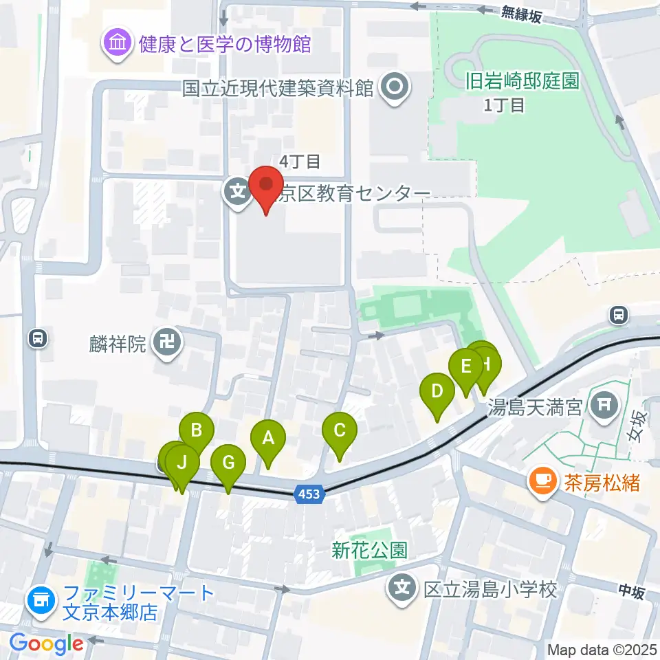 文京区青少年プラザb-lab周辺のファミレス・ファーストフード一覧地図