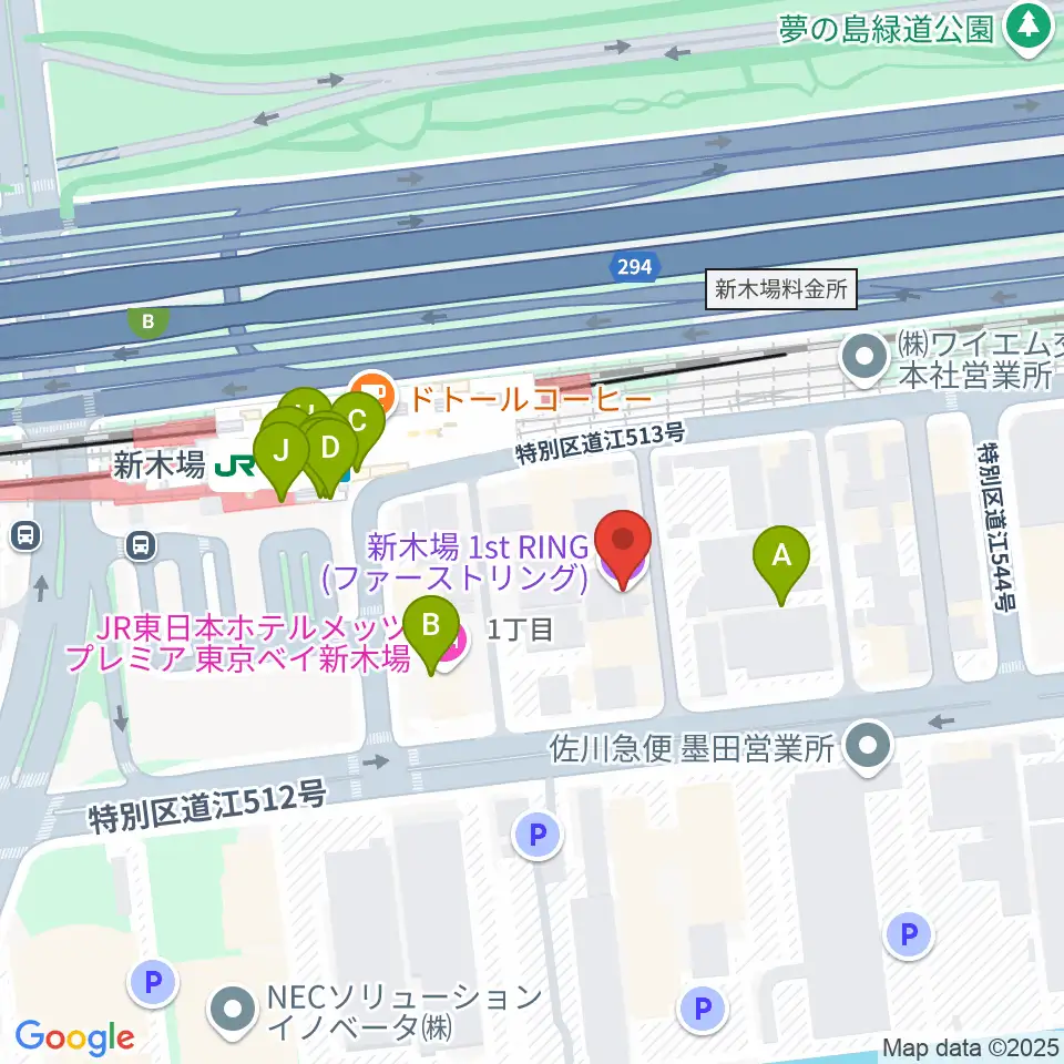 新木場1stRING周辺のファミレス・ファーストフード一覧地図