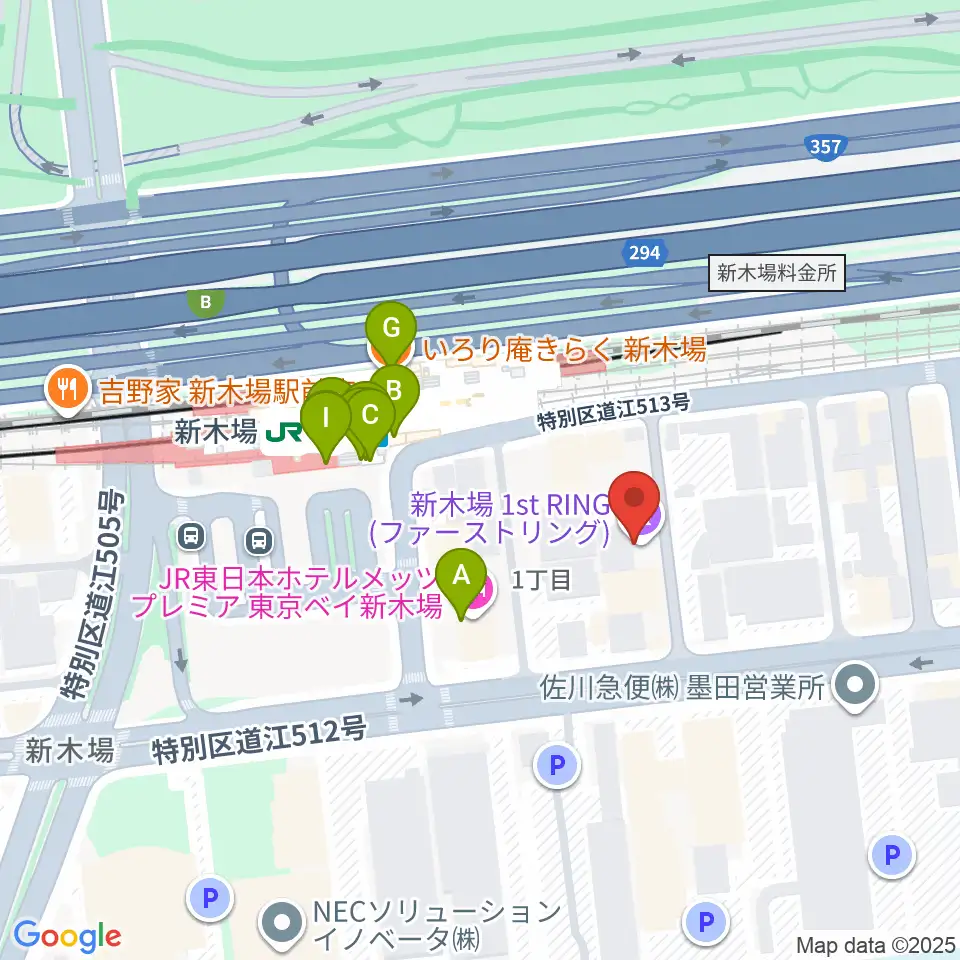 新木場1stRING周辺のファミレス・ファーストフード一覧地図
