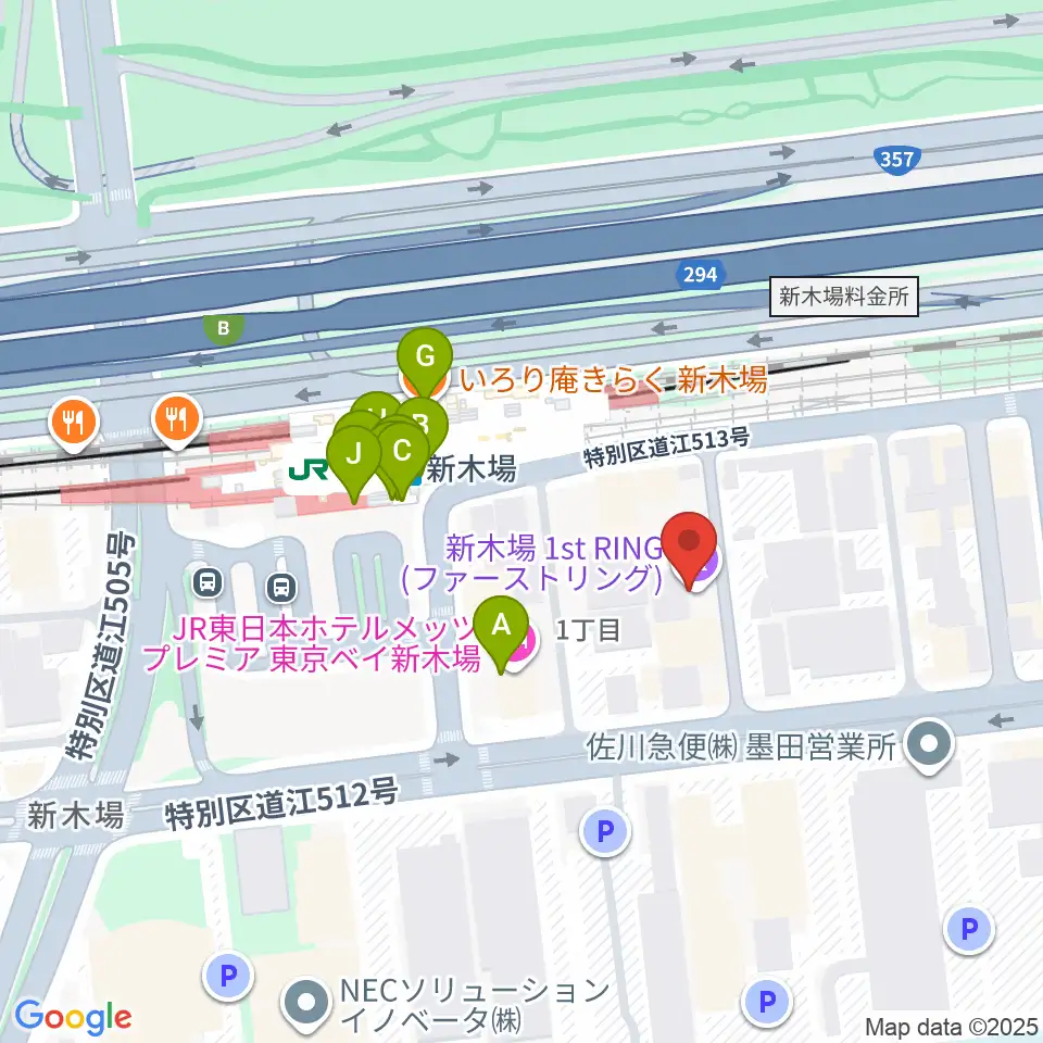 新木場1stRING周辺のファミレス・ファーストフード一覧地図