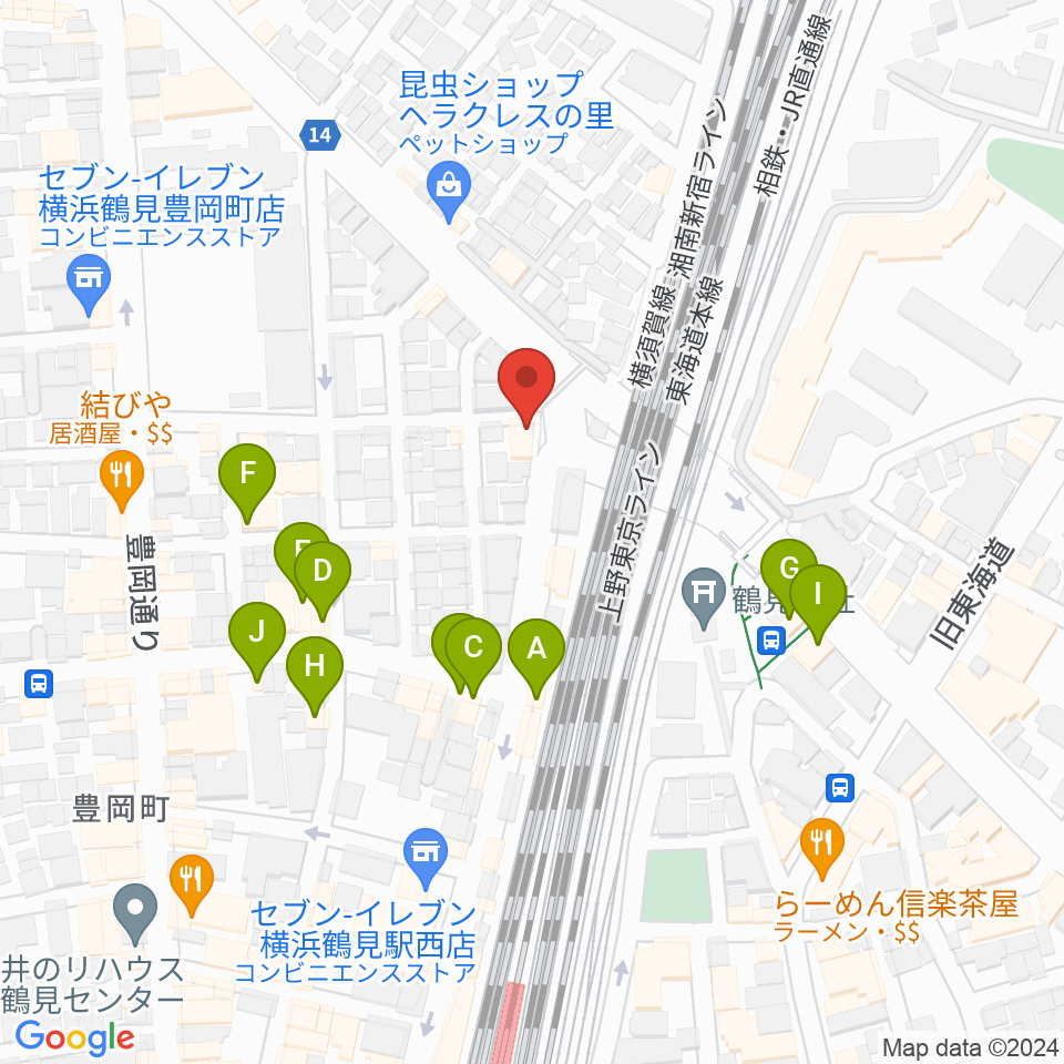 鶴見GIGS周辺のファミレス・ファーストフード一覧地図