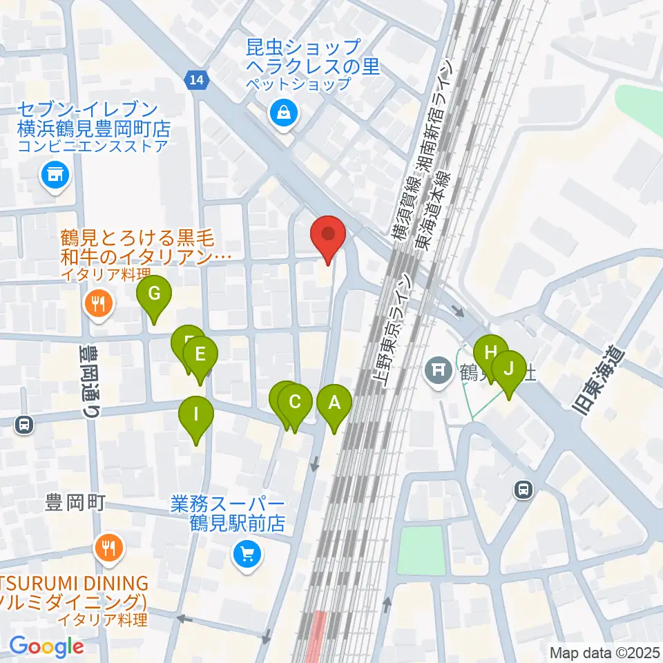 鶴見GIGS周辺のファミレス・ファーストフード一覧地図