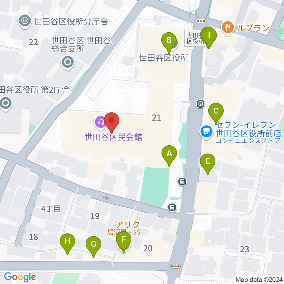 世田谷区民会館周辺のファミレス・ファーストフード一覧地図