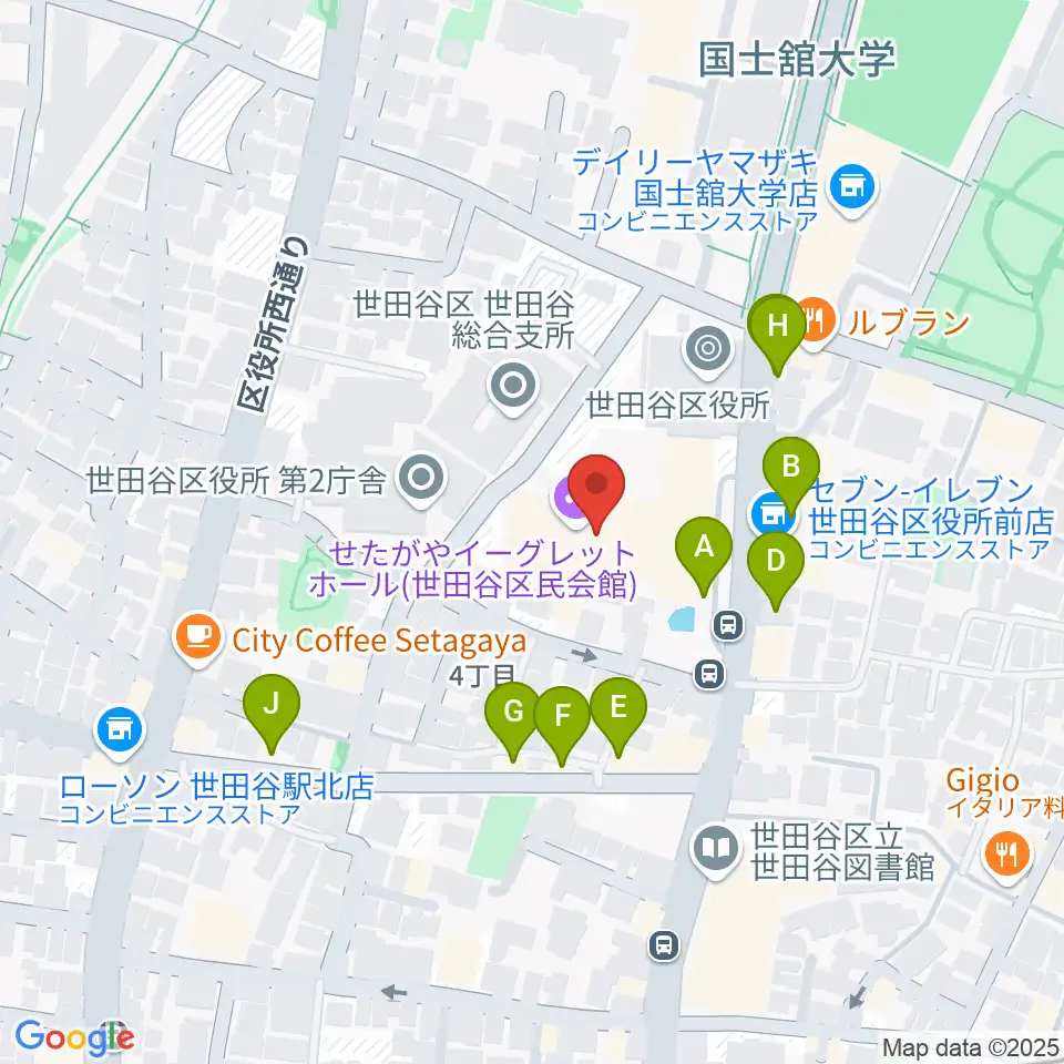 世田谷区民会館周辺のファミレス・ファーストフード一覧地図