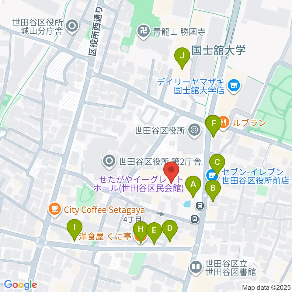 せたがやイーグレットホール周辺のファミレス・ファーストフード一覧地図
