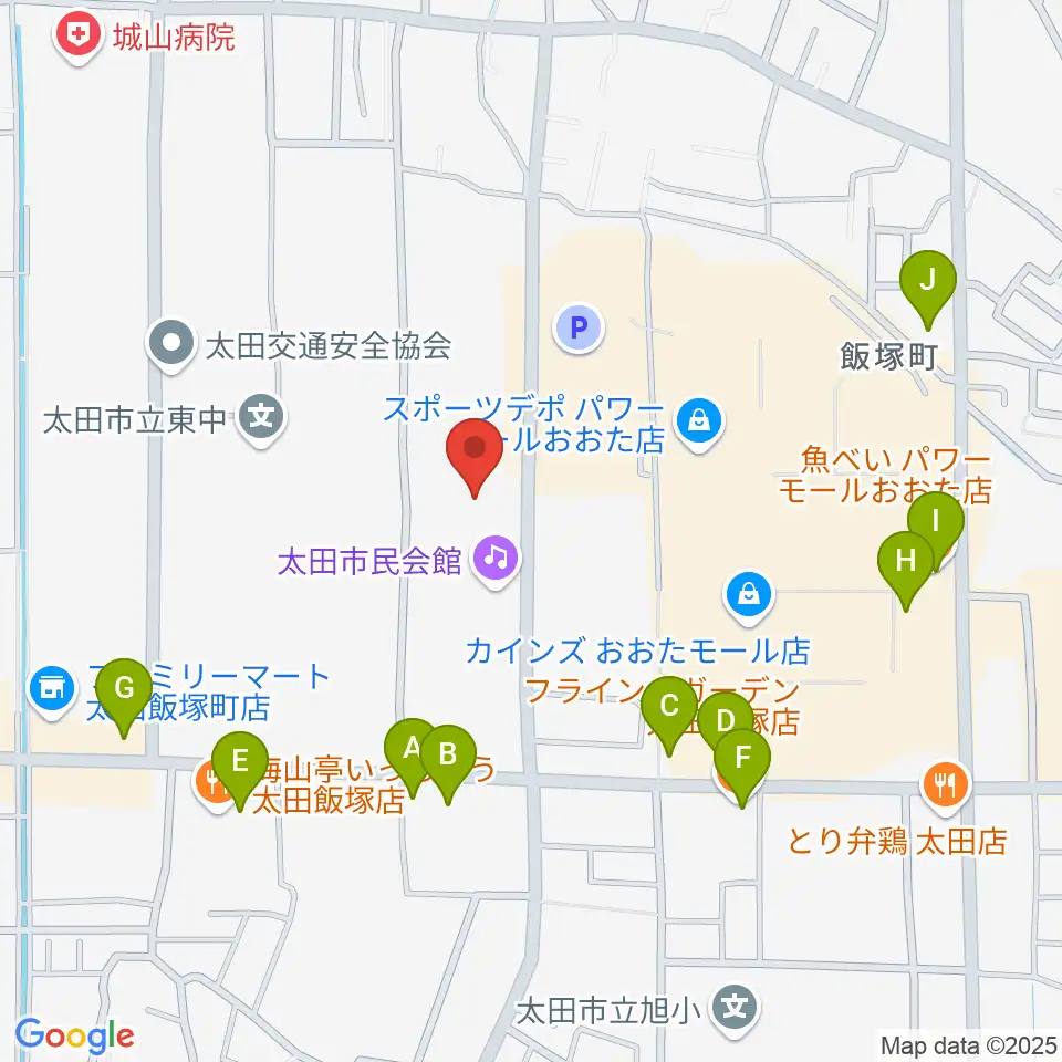 太田市民会館周辺のファミレス・ファーストフード一覧地図