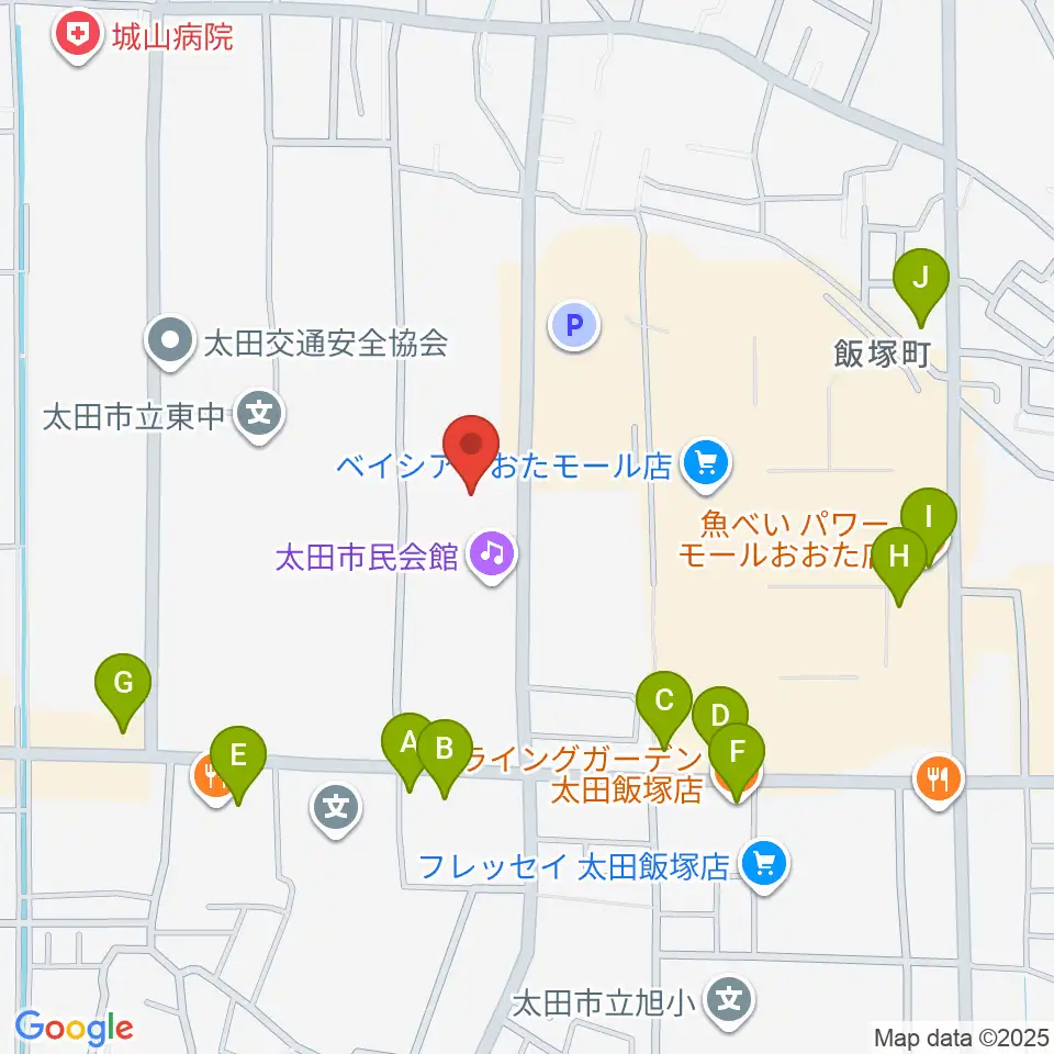 太田市民会館周辺のファミレス・ファーストフード一覧地図
