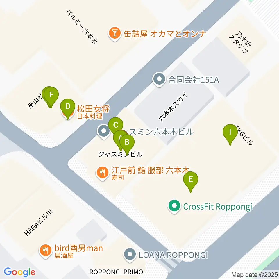 キーストンクラブ東京周辺のファミレス・ファーストフード一覧地図